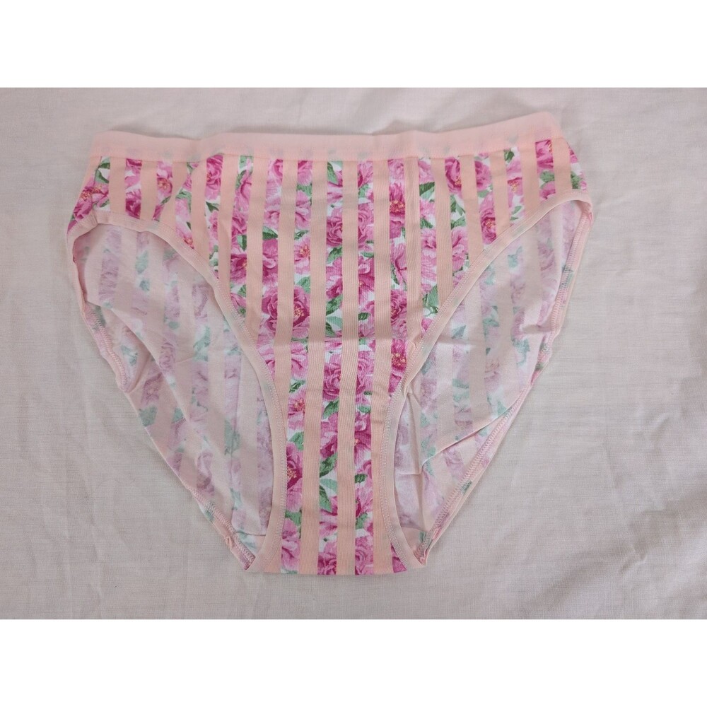 NWT Victoria's Secret Stretch Cotton High Leg Brief Panty S Pink Floral Stripe